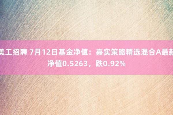 美工招聘 7月12日基金净值：嘉实策略精选混合A最新净值0.5263，跌0.92%